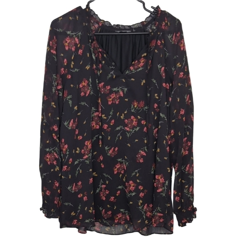 Denver Hayes‎ Women's Large Black Floral Long Sleeve Loose Flowy